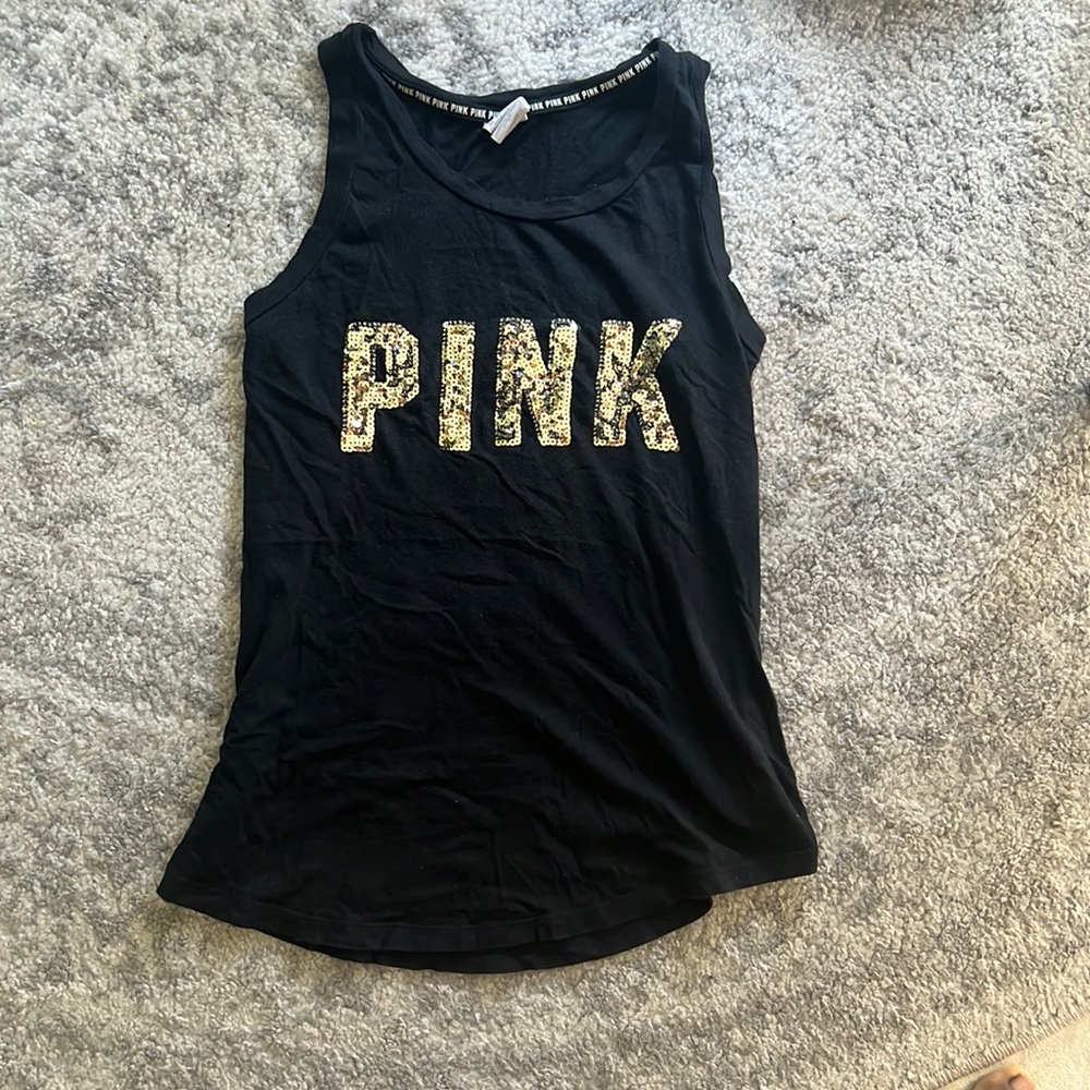 Victorias secret PINK black tank top with gold sequin